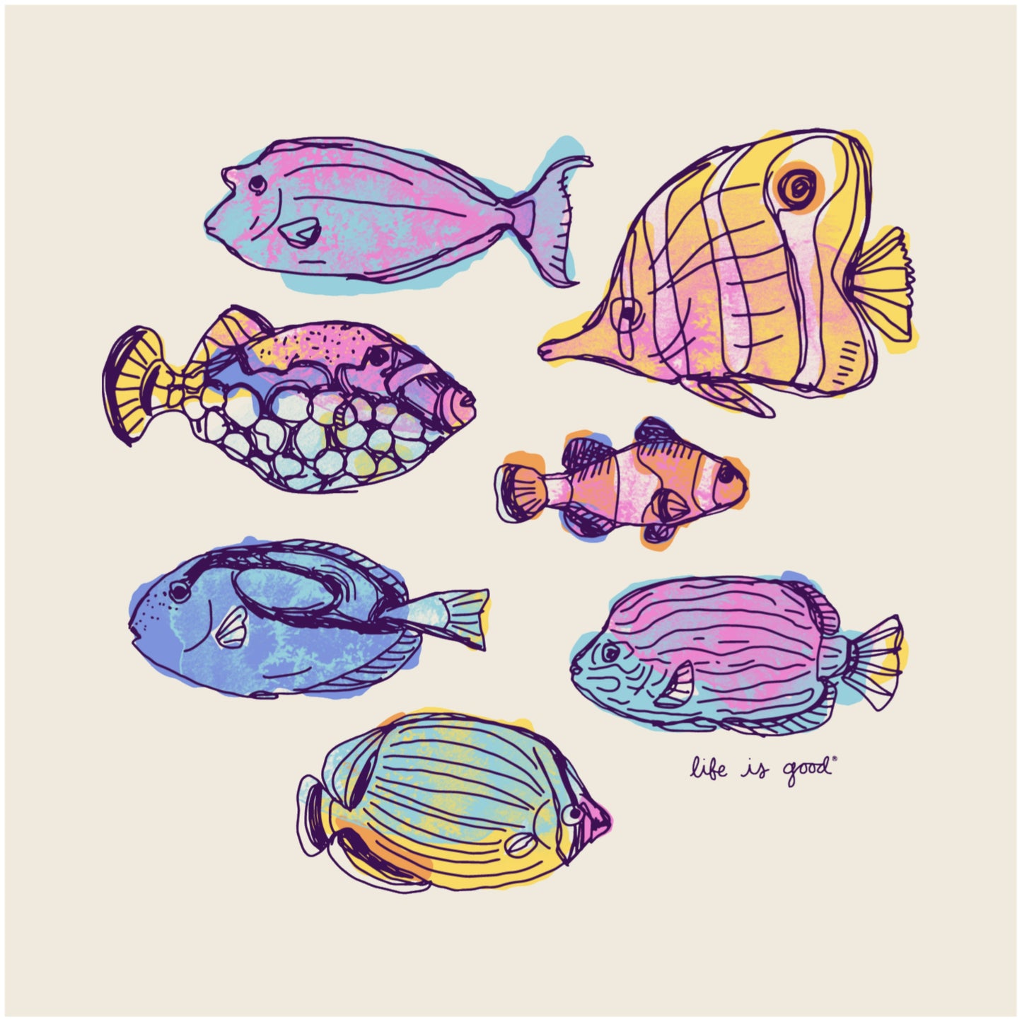WOMEN'S WATERCOLOR TROPICAL FISH SHORT
