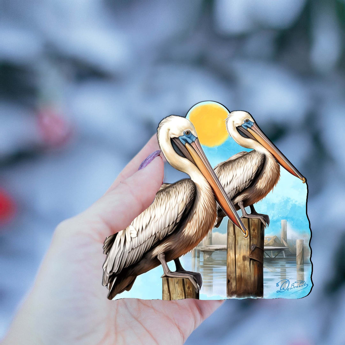 Beach Themed Ornaments - Pelicans Wooden Ornaments by G.Debrekht Coastal Holiday Decor - 8688195
