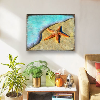 Starfish Wood Wooden Coastal Wall Art by Nature Wonders - Coastal Sea-Life Decor - 95253B