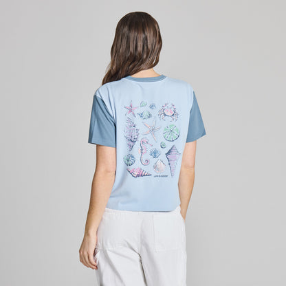 Women's Painted Seashell Grid Short Sleeve Crusher Boxy Tee