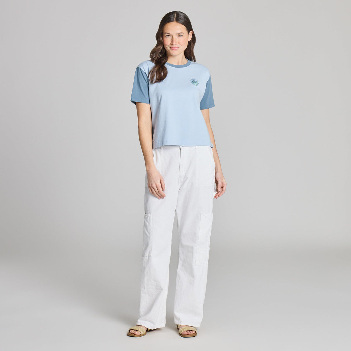 Women's Painted Seashell Grid Short Sleeve Crusher Boxy Tee