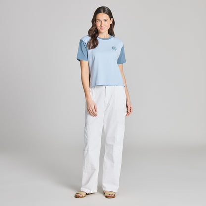 Women's Painted Seashell Grid Short Sleeve Crusher Boxy Tee