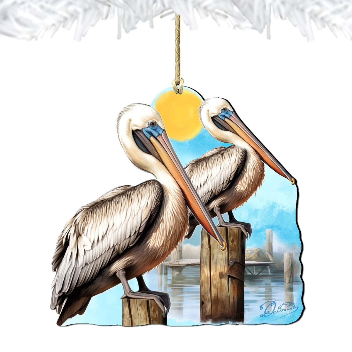 Beach Themed Ornaments - Pelicans Wooden Ornaments by G.Debrekht Coastal Holiday Decor - 8688195
