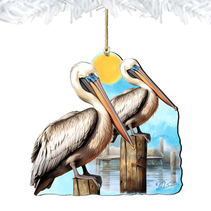 Beach Themed Ornaments - Pelicans Wooden Ornaments by G.Debrekht Coastal Holiday Decor - 8688195