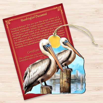 Beach Themed Ornaments - Pelicans Wooden Ornaments by G.Debrekht Coastal Holiday Decor - 8688195
