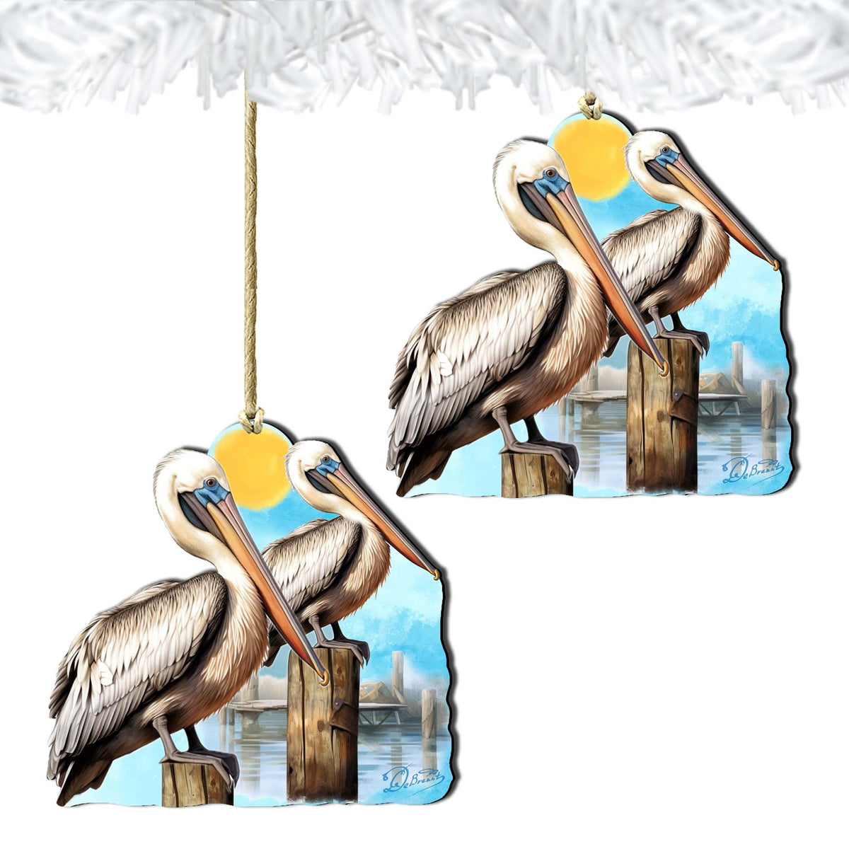 Beach Themed Ornaments - Pelicans Wooden Ornaments by G.Debrekht Coastal Holiday Decor - 8688195