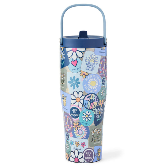 Floral Sticker Collage 30oz Stainless Corkcicle Go Cup XL
