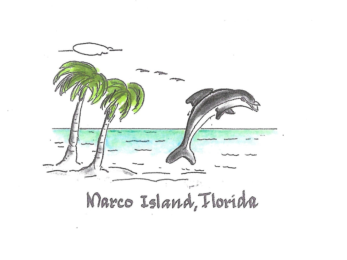 Betty’s Notes Marco Island Collection: Palms and Dolphin card artwork