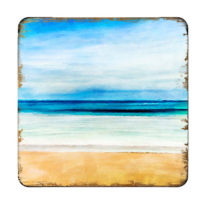 Beach Coastal Wooden Cork Coasters Gift Set of 4 by Nature Wonders - Coastal Sea-Life Decor - 95226C-S4