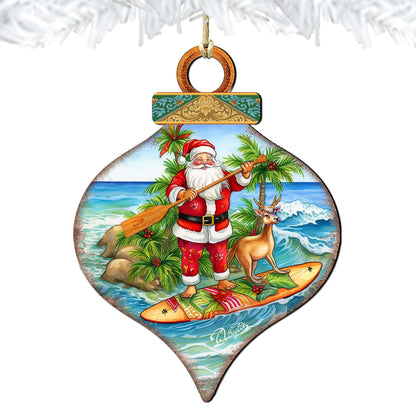 Beach Themed Ornaments - Santa's Surf Wooden Ornaments by G.Debrekht Coastal Holiday Decor - 8688187