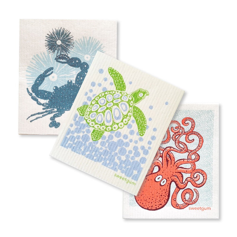 Bundle of 3 Swedish Dishcloths | Sea turtle/ Crab/ Octopus