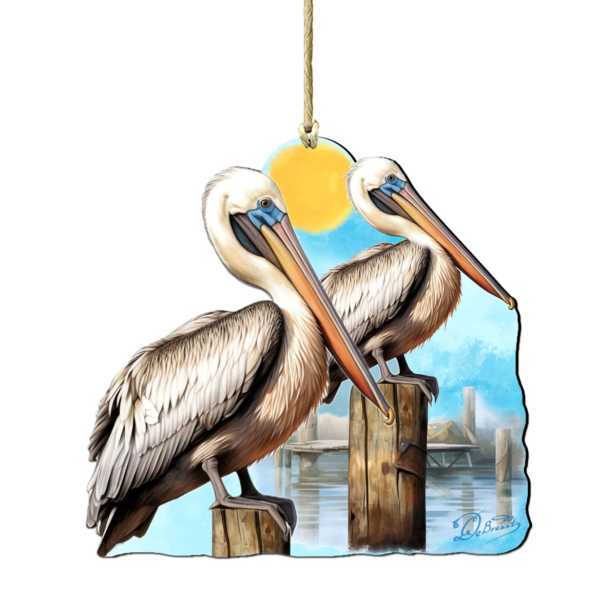 Beach Themed Ornaments - Pelicans Wooden Ornaments by G.Debrekht Coastal Holiday Decor - 8688195