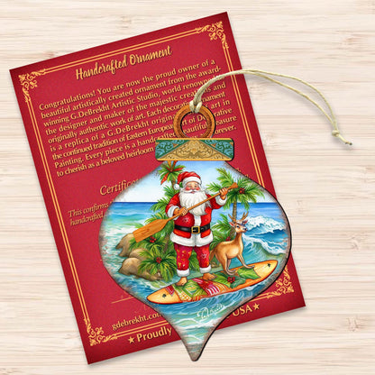 Beach Themed Ornaments - Santa's Surf Wooden Ornaments by G.Debrekht Coastal Holiday Decor - 8688187