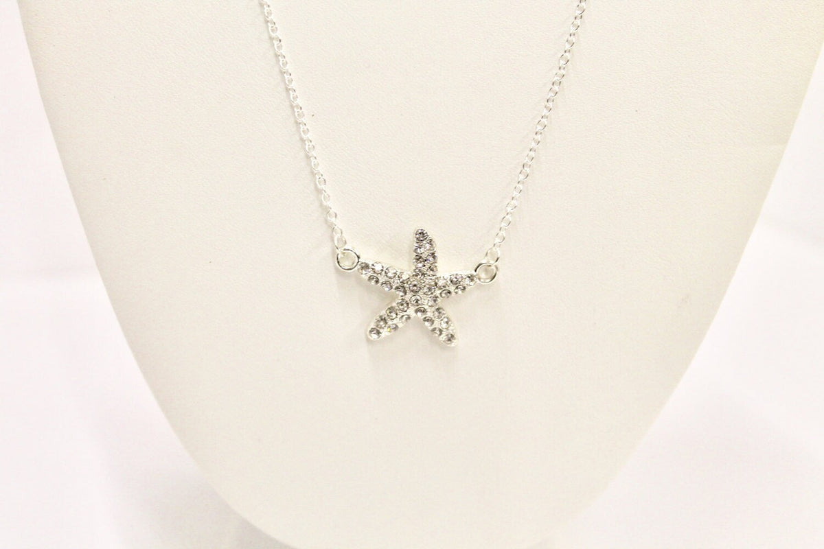 Sparkly Silver Starfish Connector Pendant Necklace, Gift For Her, Starfish Jewelry, Starfish Necklace, Starfish Lover Jewelry, Beach Lover