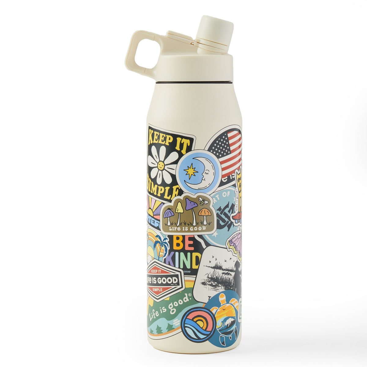 Life Is Good Layered Sticker Collage 32 oz Twist Top Bottle