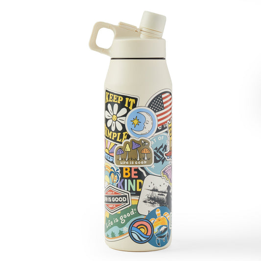 Life Is Good Layered Sticker Collage 32 oz Twist Top Bottle