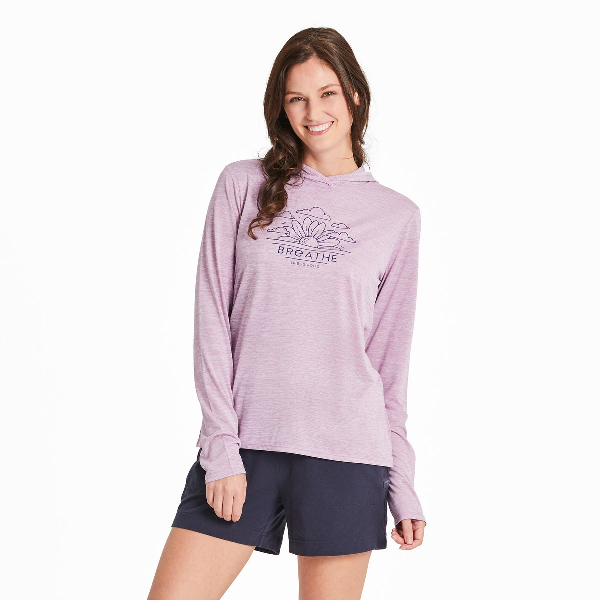 Life Is Good Women's Breathe Sunflower Sunrise Long Sleeve Sun Crusher Hooded Tee