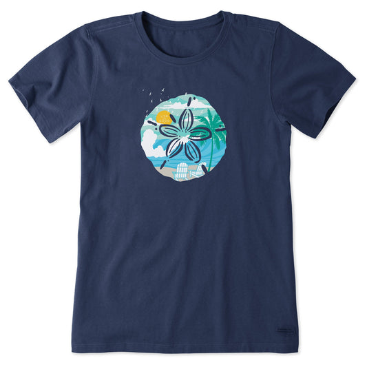 Life Is Good Women's Macro Micro Beach Sand Dollar Short Sleeve Crusher Tee