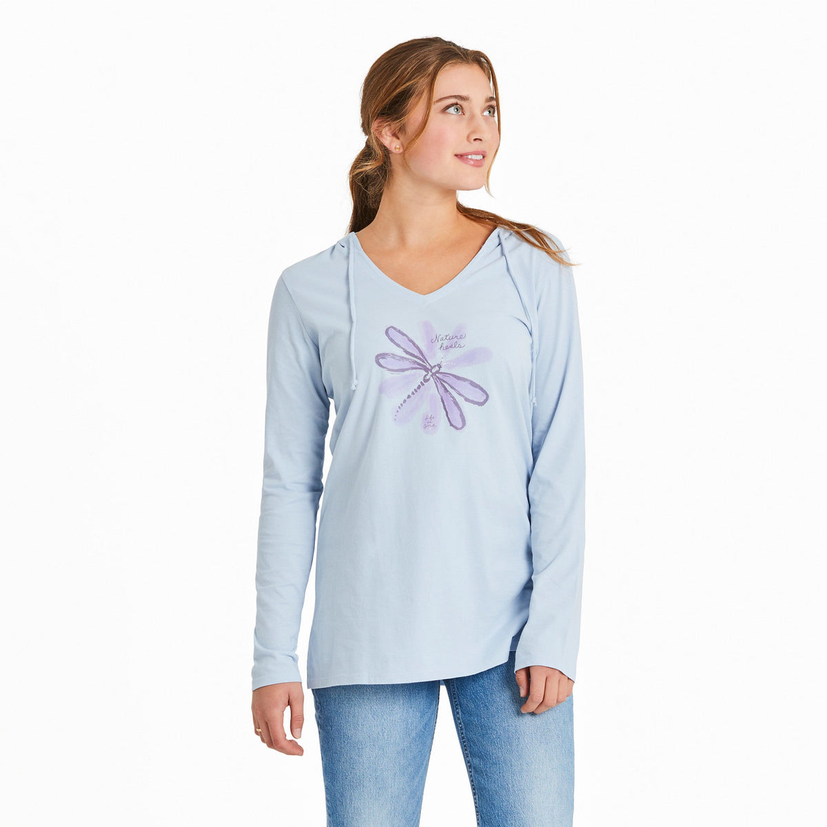 Life Is Good Women's Nature Heals Dragonfly Long Sleeve Crusher-LITE Hooded Tee