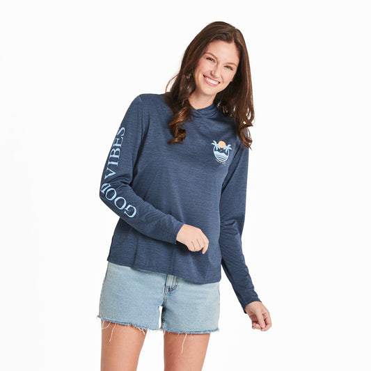 Life Is Good Women's Small Palms Long Sleeve Sun Crusher Hoodie
