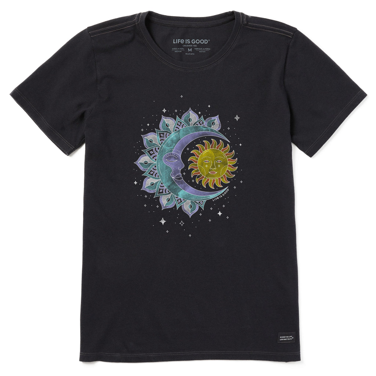 Life Is Good Women's Washy Celestial Sun Moon Short Sleeve Crusher Tee