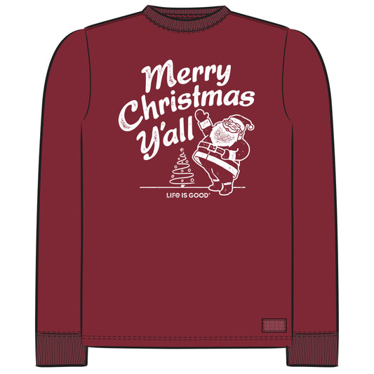 MEN'S SANTA MERRY CHRISTMAS Y'ALL LONG SLEEVE CRUSHER